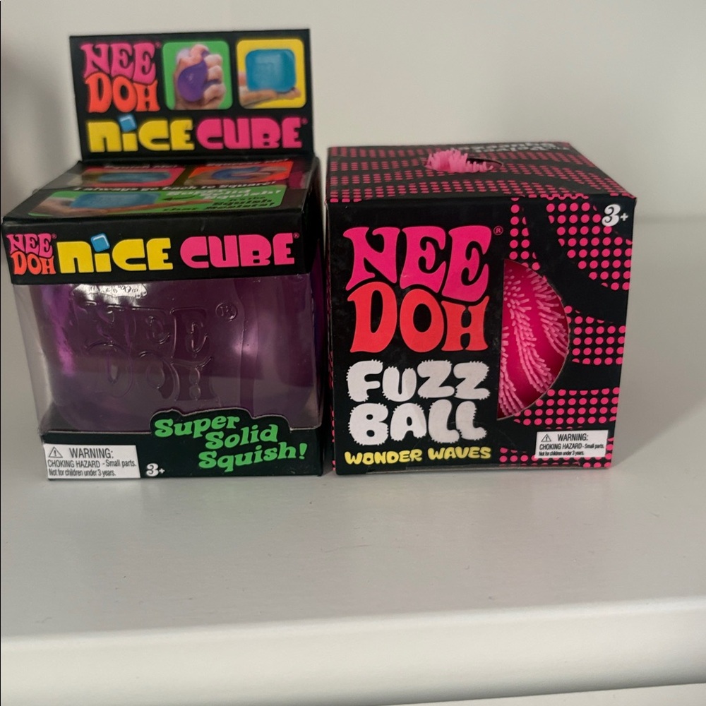 Needoh Nice Cube Glow Squishy Toy - Green Pink Needoh Fuzzball